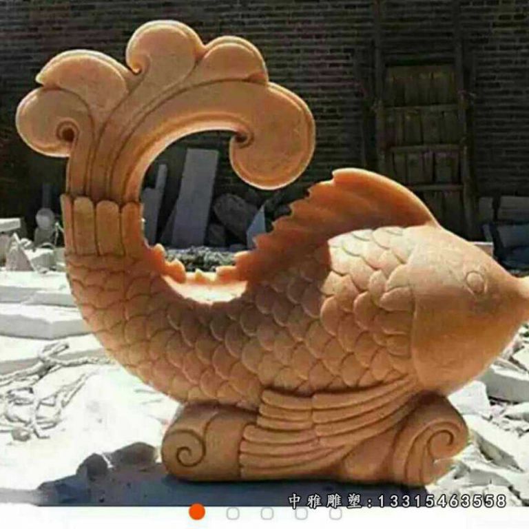 晚霞红鲤鱼喷泉 石雕别墅景观摆件 (1)