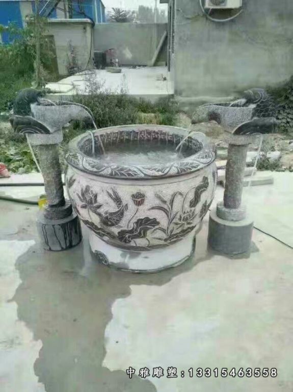 庭院景观摆件，仿古鲤鱼石浮雕鱼缸雕塑