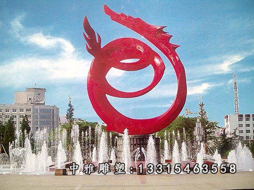 不锈钢抽象双龙喷泉 广场景观雕塑