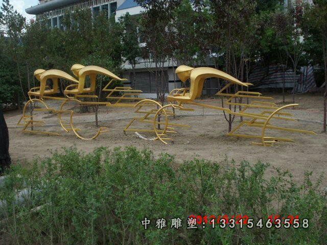 不锈钢抽象半身骑车雕塑 公园人物雕塑