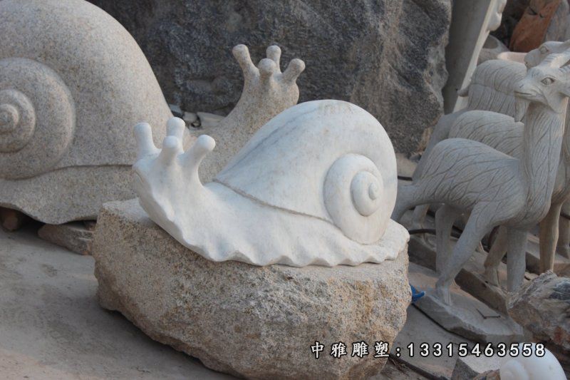 蜗牛石雕，汉白玉蜗牛雕塑 (2)