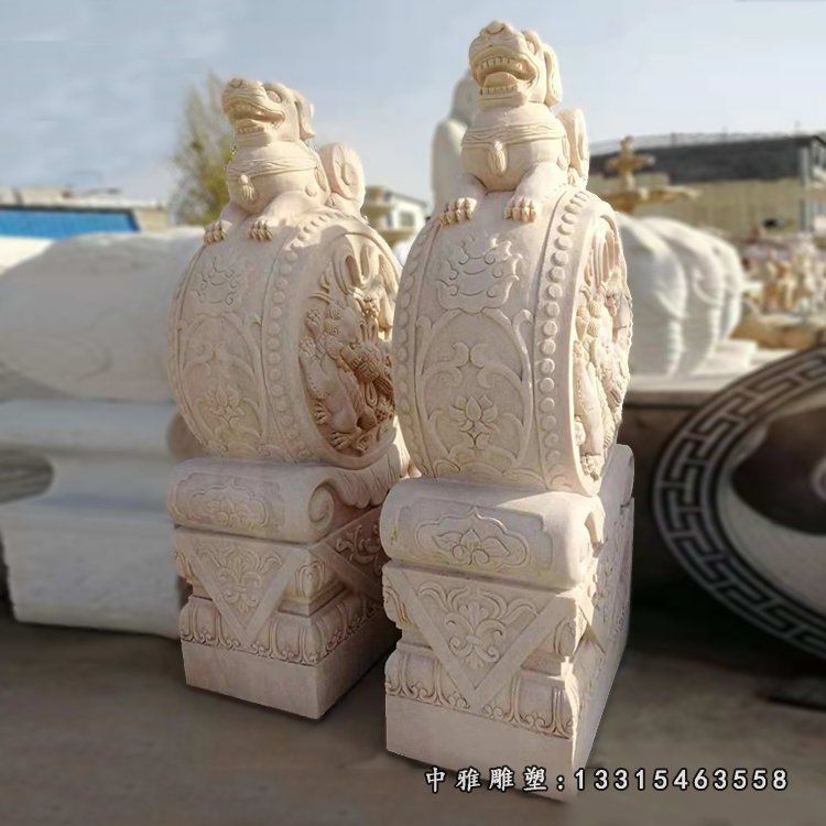 汉白玉抱鼓石门口门墩石雕 (11)