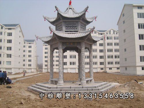 青石凉亭，公园凉亭石雕