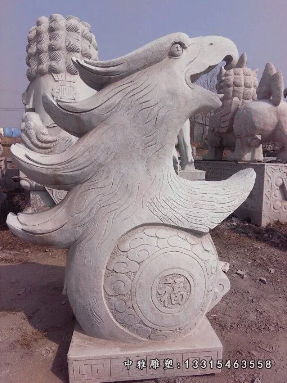 鹰头抱福石雕，公园景观石雕 (1)