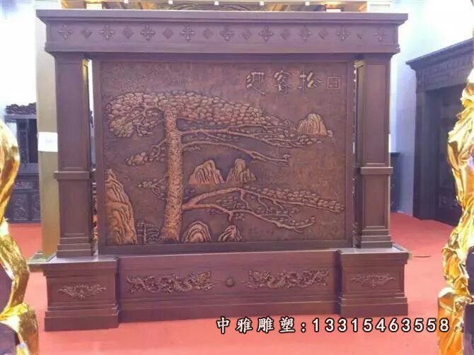 铜浮雕，迎客松铜浮雕，屏风铜雕