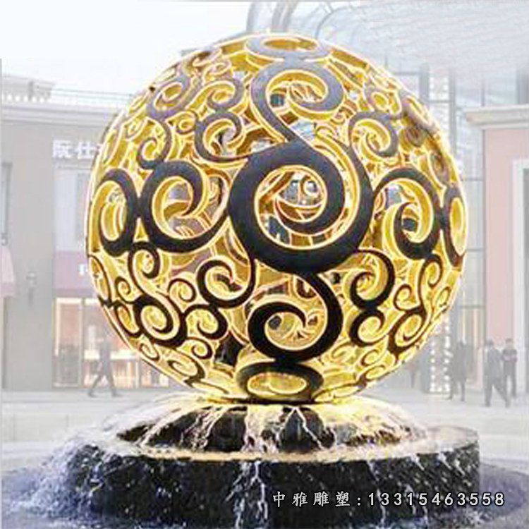不锈钢祥云镂空球喷泉小区景观雕塑 (1)