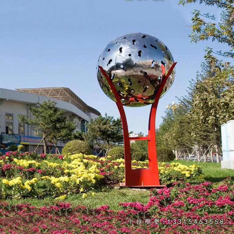 创意镂空圆广场景观，不锈钢雕塑