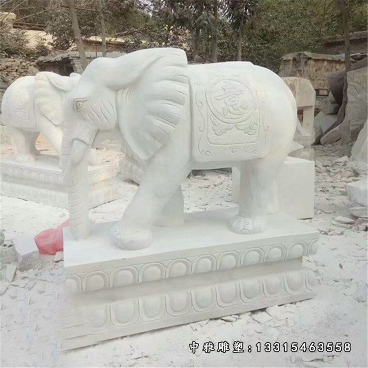 汉白玉大象 石雕招财动物雕塑 (1)