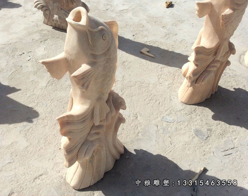 大理石鲤鱼喷泉 石雕公园景观摆件 (1)