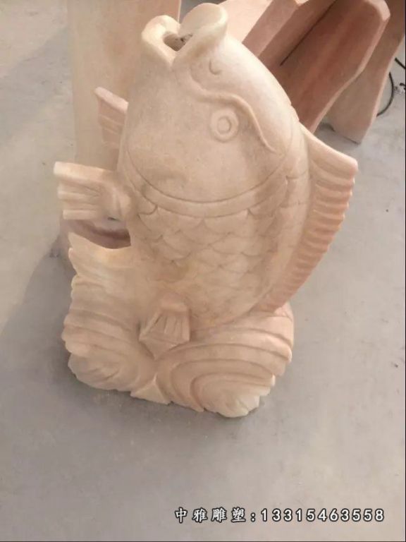 喷泉鱼石雕，石头鱼雕塑 (2)