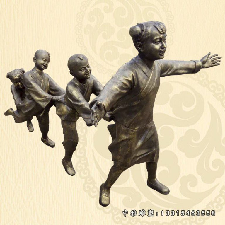 玩老鹰捉小鸡的儿童铜雕，公园童趣铜雕 (5)