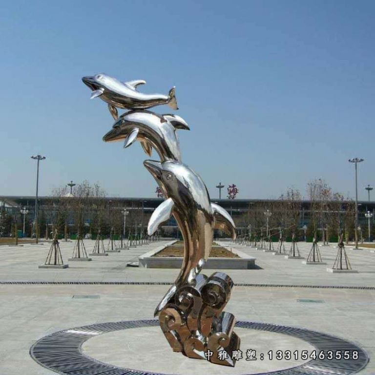 广场海豚不锈钢雕塑
