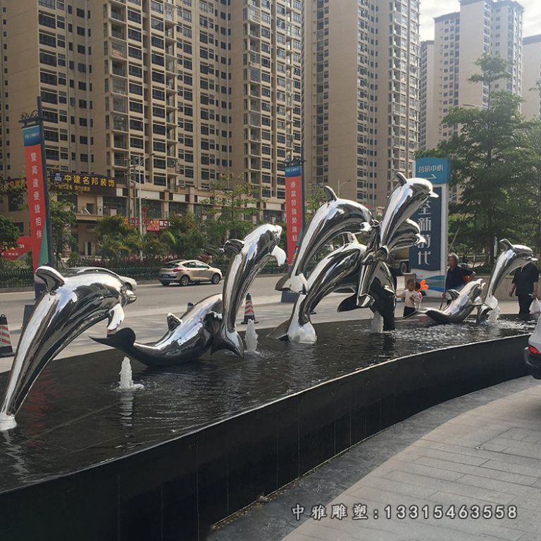镜面不锈钢海豚雕塑 (4)