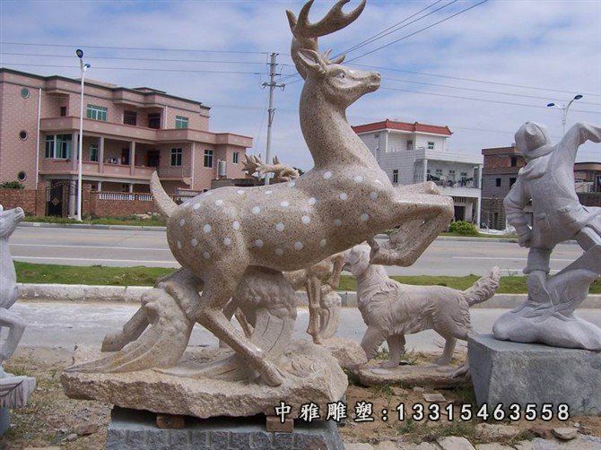 石雕小鹿，公园梅花鹿石雕 (4)