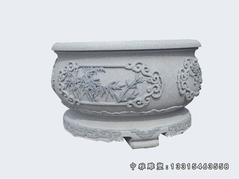 古代庭院富竹花盆石雕
