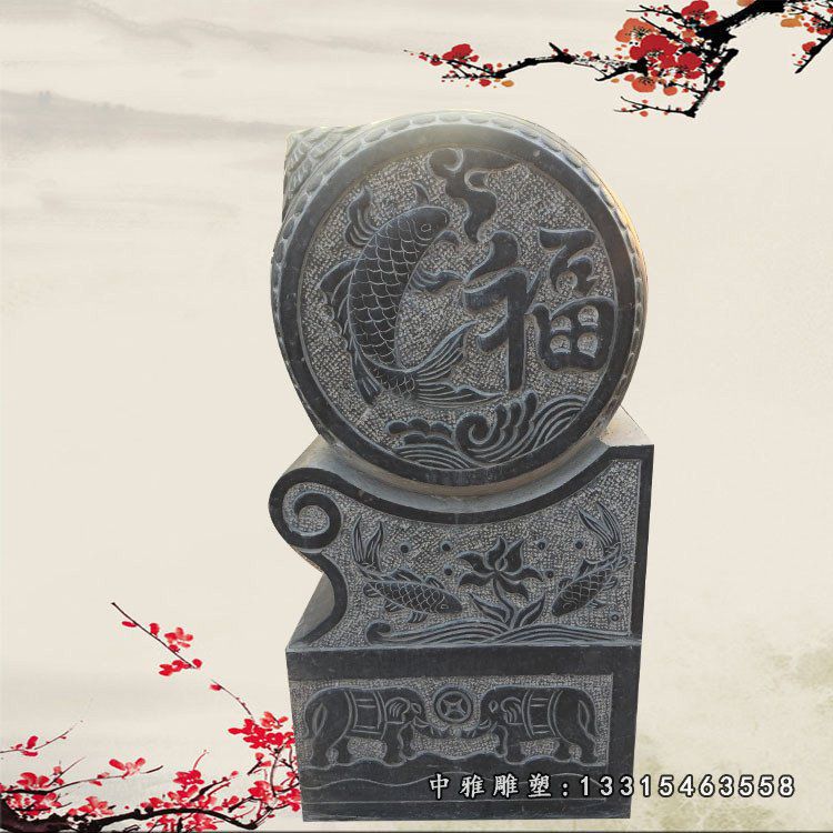 仿古抱鼓石雕塑，镇宅门口雕塑