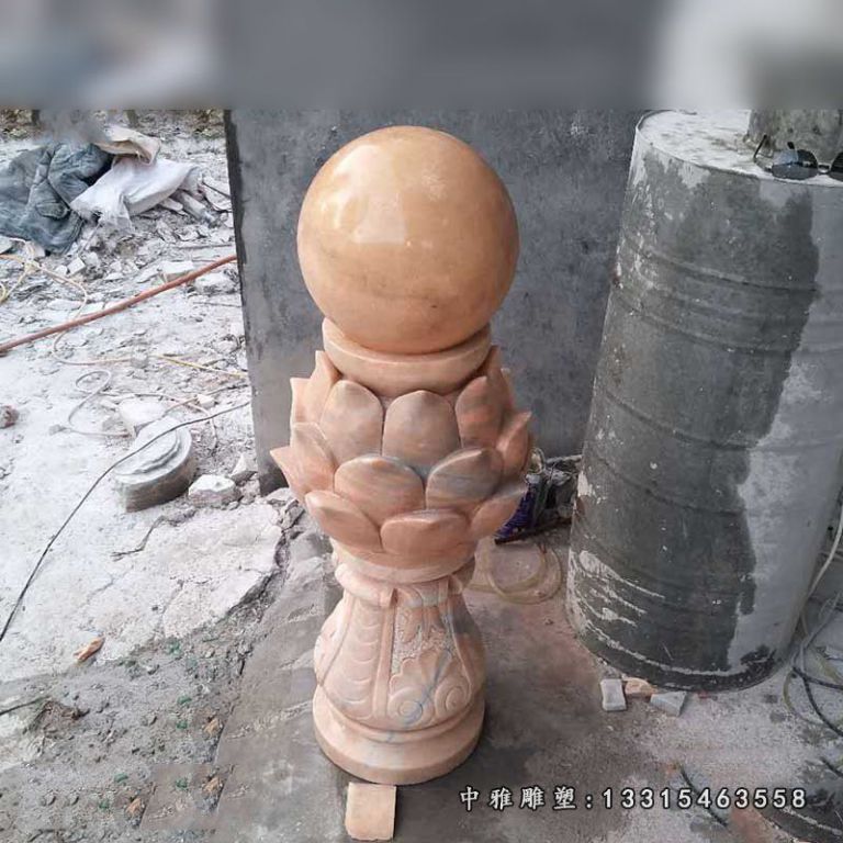 晚霞红小型风水球 石雕公园景观雕塑