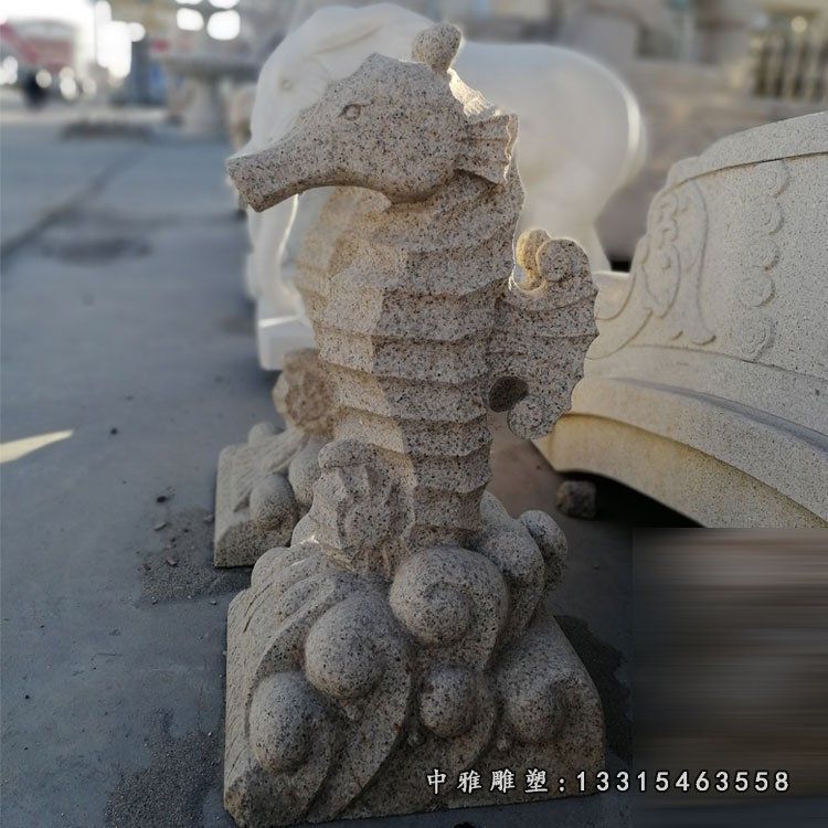 海马喷泉石雕，小区景观石雕