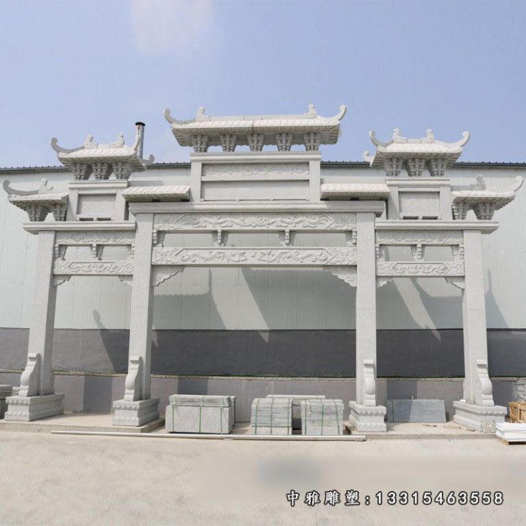 大理石牌坊，三门牌楼石雕
