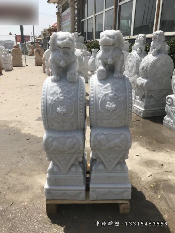大理石狮子抱鼓 石雕公园动物雕塑