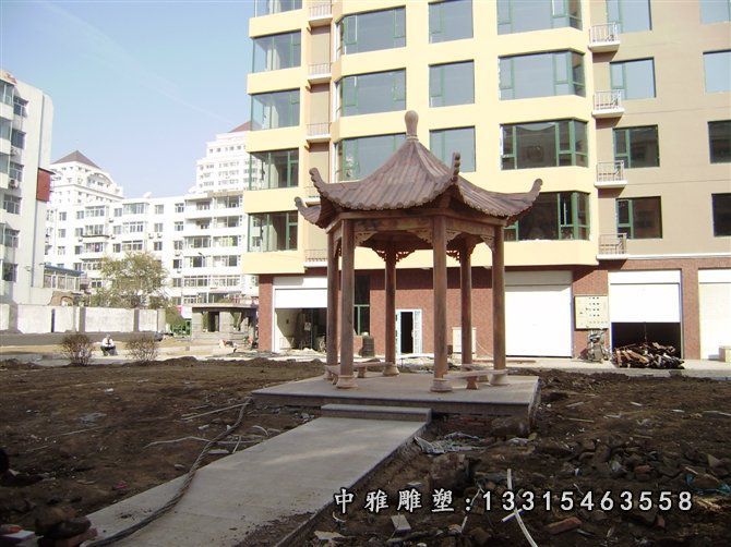 晚霞红凉亭雕塑，六角凉亭石雕 (1)