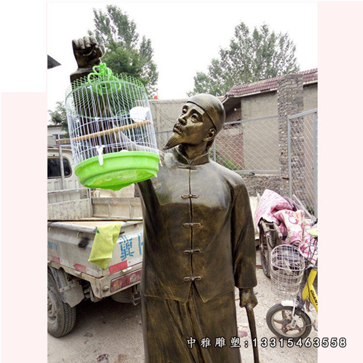 民俗主题遛鸟人物铜雕 (4)