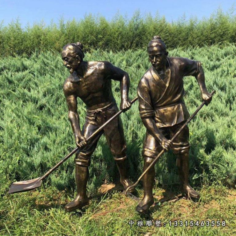 农耕人物玻璃钢仿铜雕塑民俗文化铸铜摆件户外园林广场景观定制11580