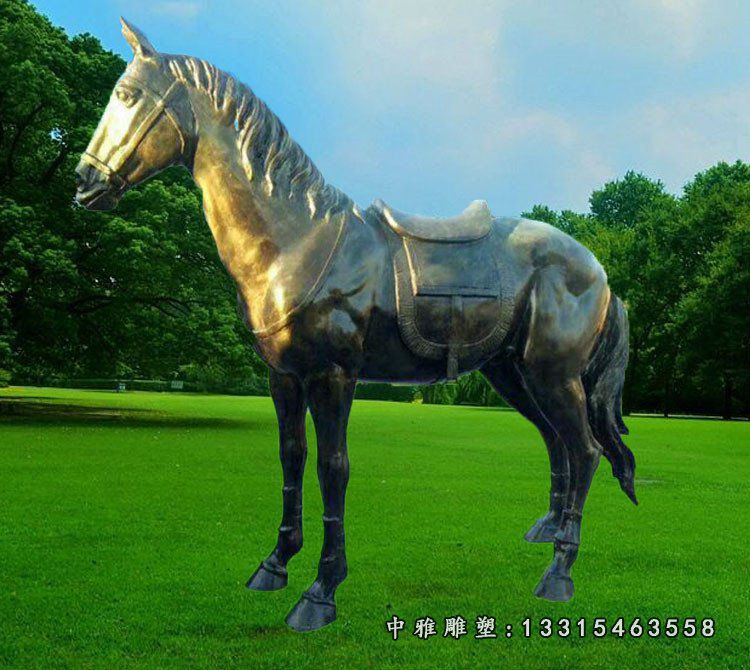 玻璃钢仿铜马鞍马 公园仿真动物摆件