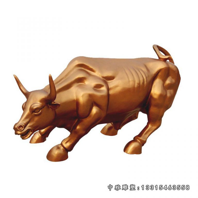公园景观雕塑，玻璃钢仿铜华尔街牛雕塑