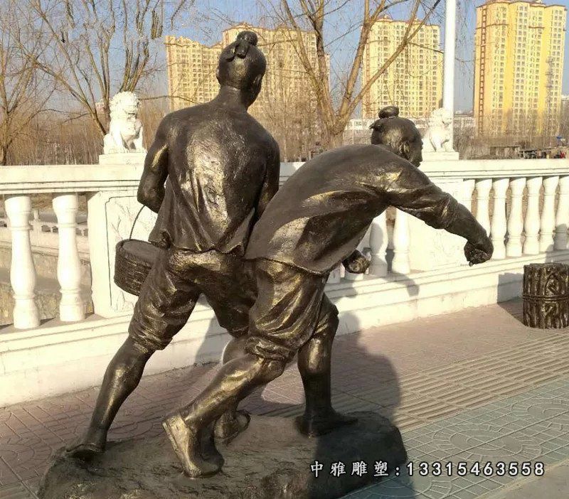 播种的古代农耕人物雕塑 玻璃钢仿铜人物摆件 (7)