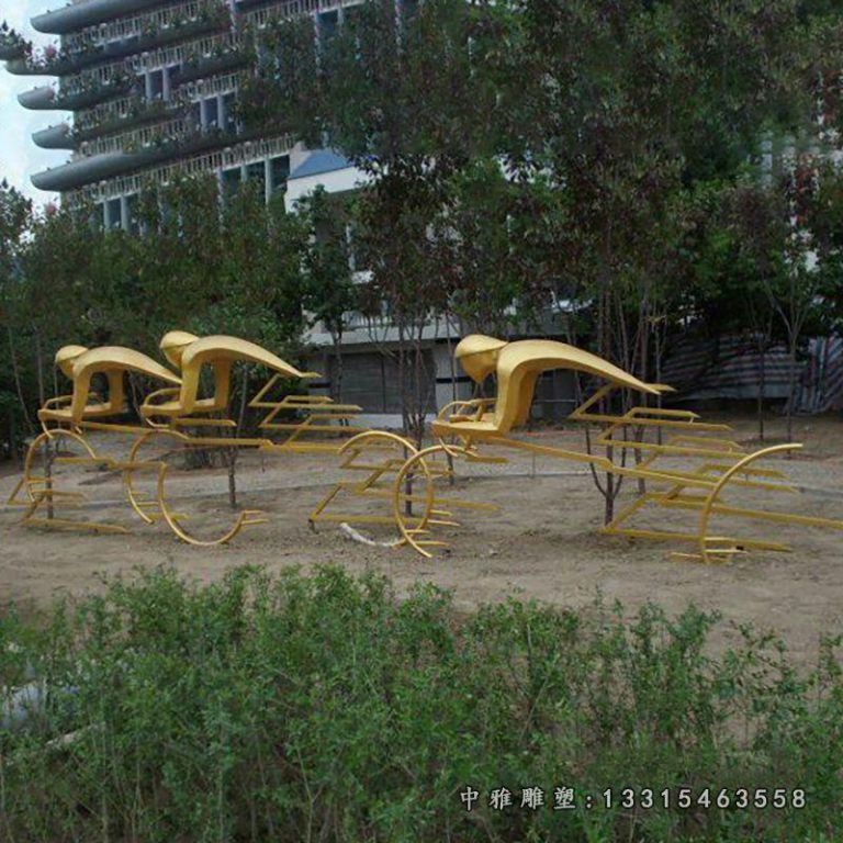 不锈钢抽象赛车雕塑，公园不锈钢运动雕塑