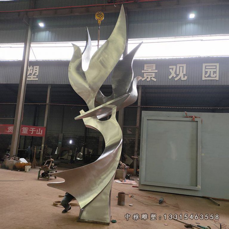 不锈钢园林抽象天鹅大雁雕塑 (1)