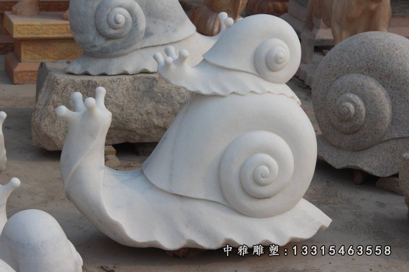 蜗牛石雕，汉白玉蜗牛雕塑 (6)