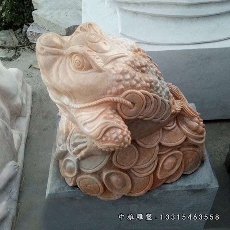 晚霞红招财金蟾石雕，瑞兽石雕 (2)