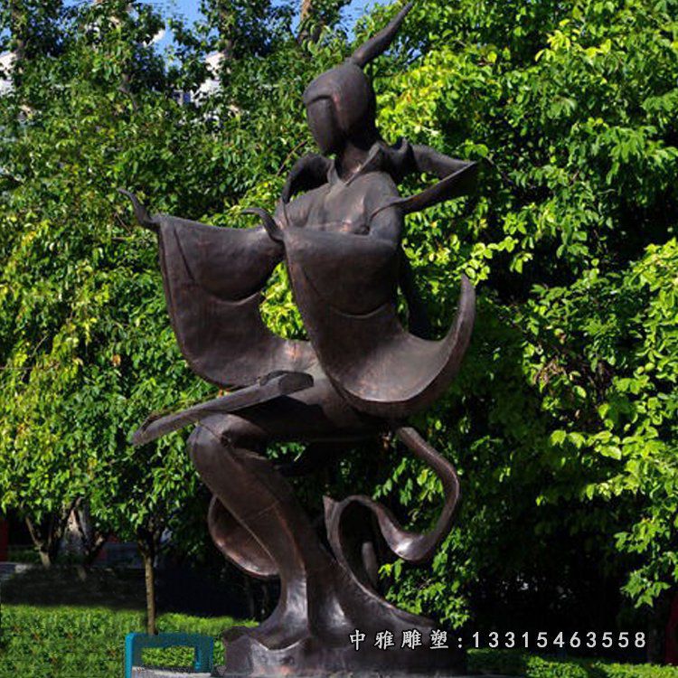 抽象弹琴的古代女孩铜雕