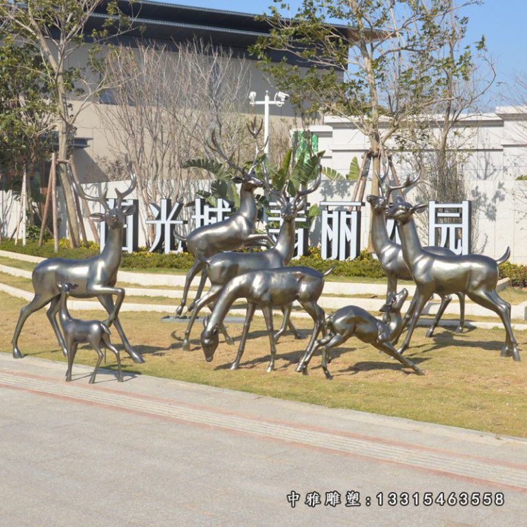 玻璃钢仿铜鹿 公园仿铜动物装饰鹿 (8)