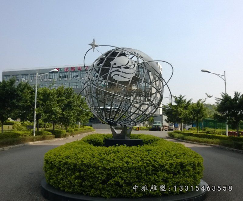 企业不锈钢抽象地球仪雕塑