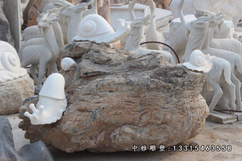 蜗牛石雕，汉白玉蜗牛雕塑 (5)