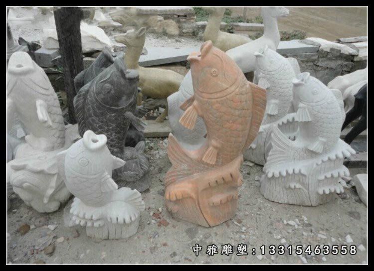 鱼喷泉广场景观雕塑，动物石雕塑 (2)