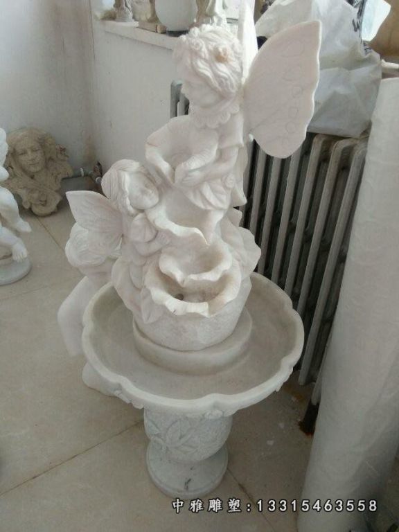 石雕喷泉，西方小孩石喷泉