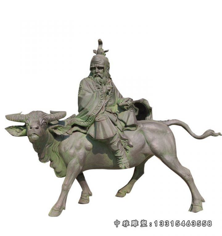 老子骑牛西行雕塑，广场景观铜雕 (4)