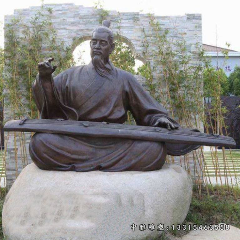 弹琴的古代人物铜雕