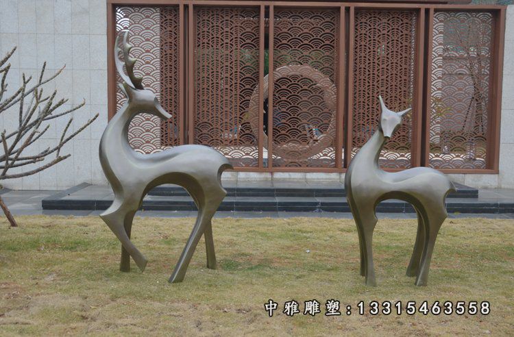 玻璃钢抽象仿铜鹿 庭院梅花鹿雕塑