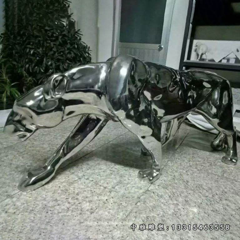 动物不锈钢豹子雕塑