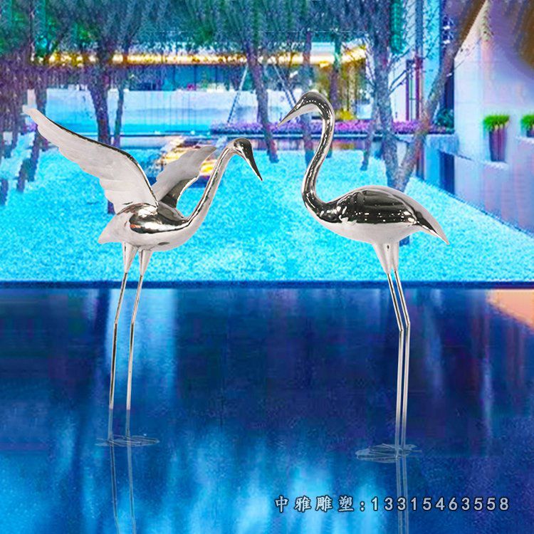 镜面不锈钢仙鹤雕塑 (7)
