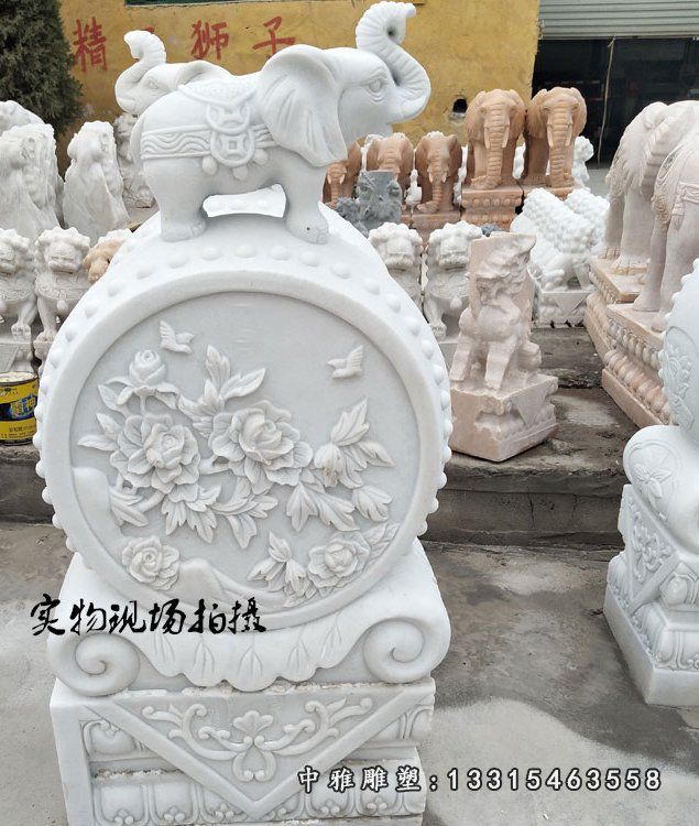 青石仿古大象抱鼓石 石雕门口门墩 (3)