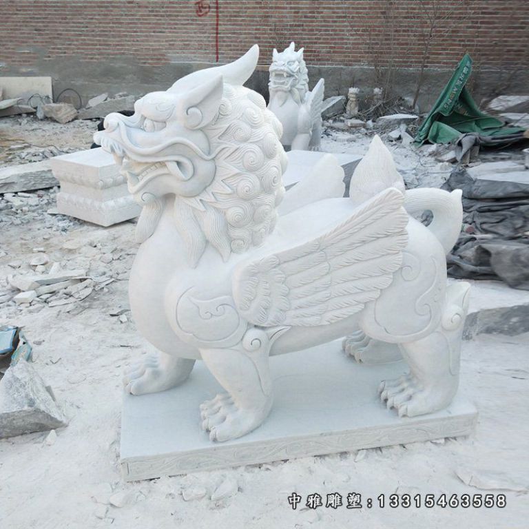 汉白玉獬豸雕塑，独角兽石雕 (2)