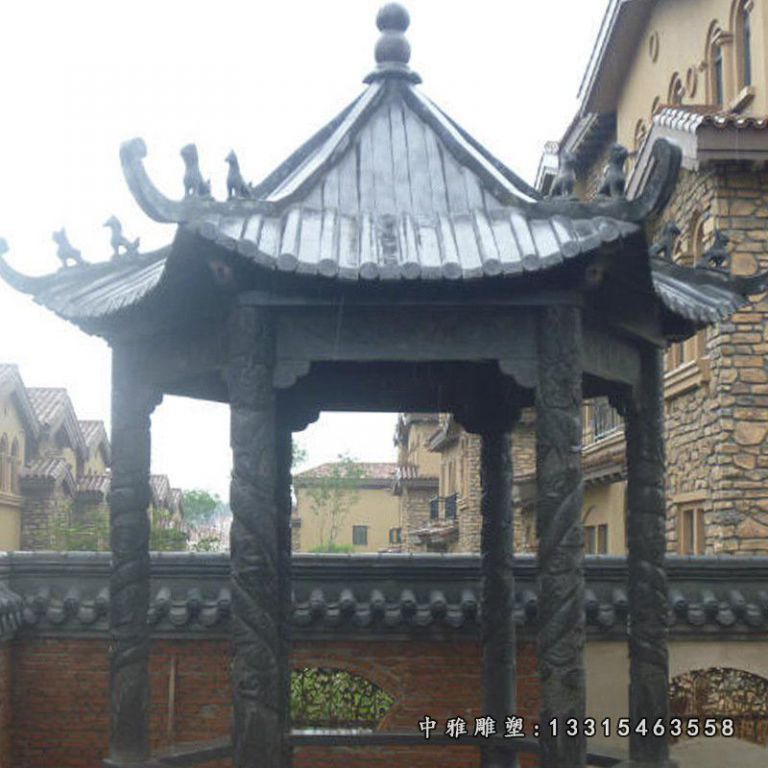 青石仿古凉亭，六角石亭子