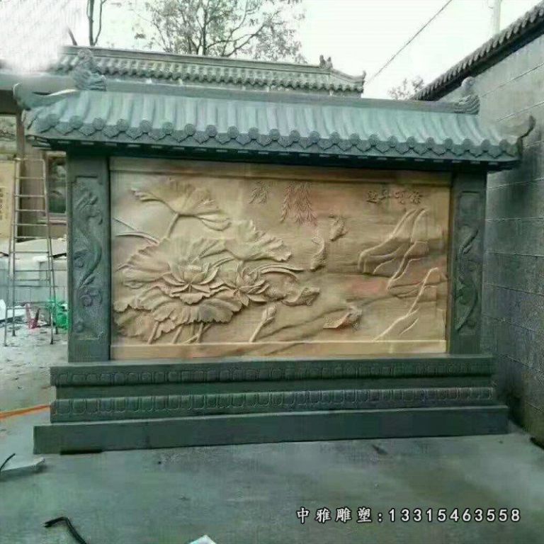 连年有余石浮雕背景墙，公园景观石浮雕 (3)