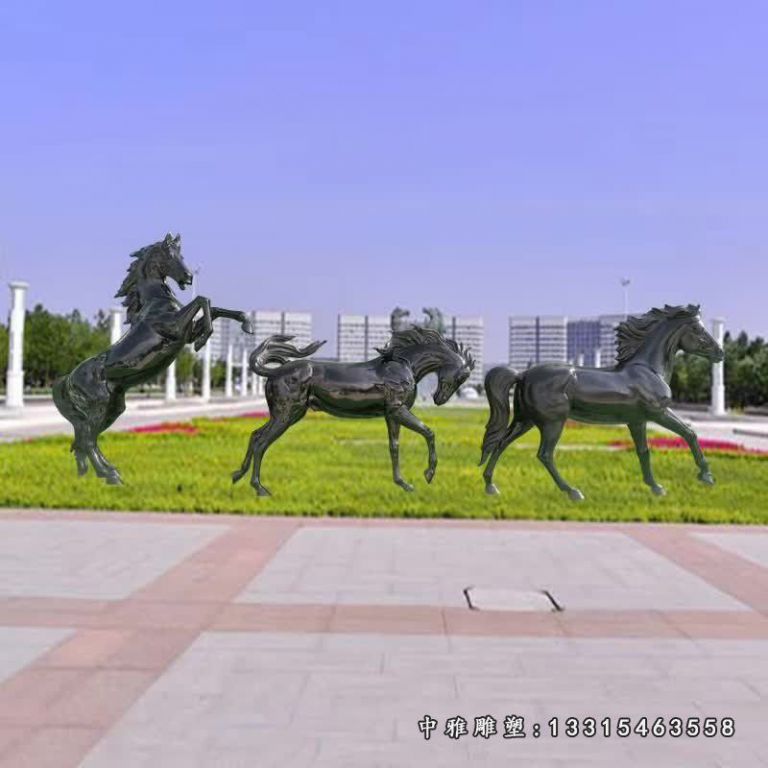 广场奔跑的马铜雕 (2)